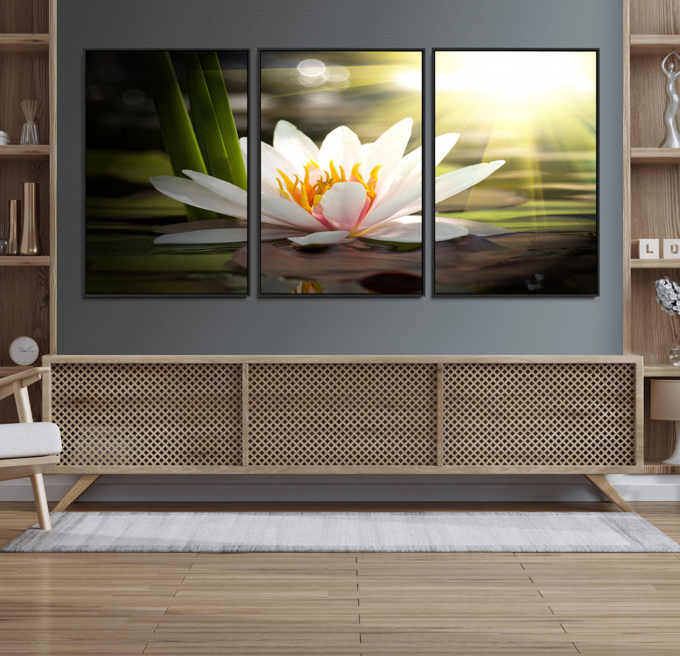 MGV-FC-60X30-3P - Lotus Flower Wall Art Canvas Print, Water Lily Large Wall Art Canvas Print