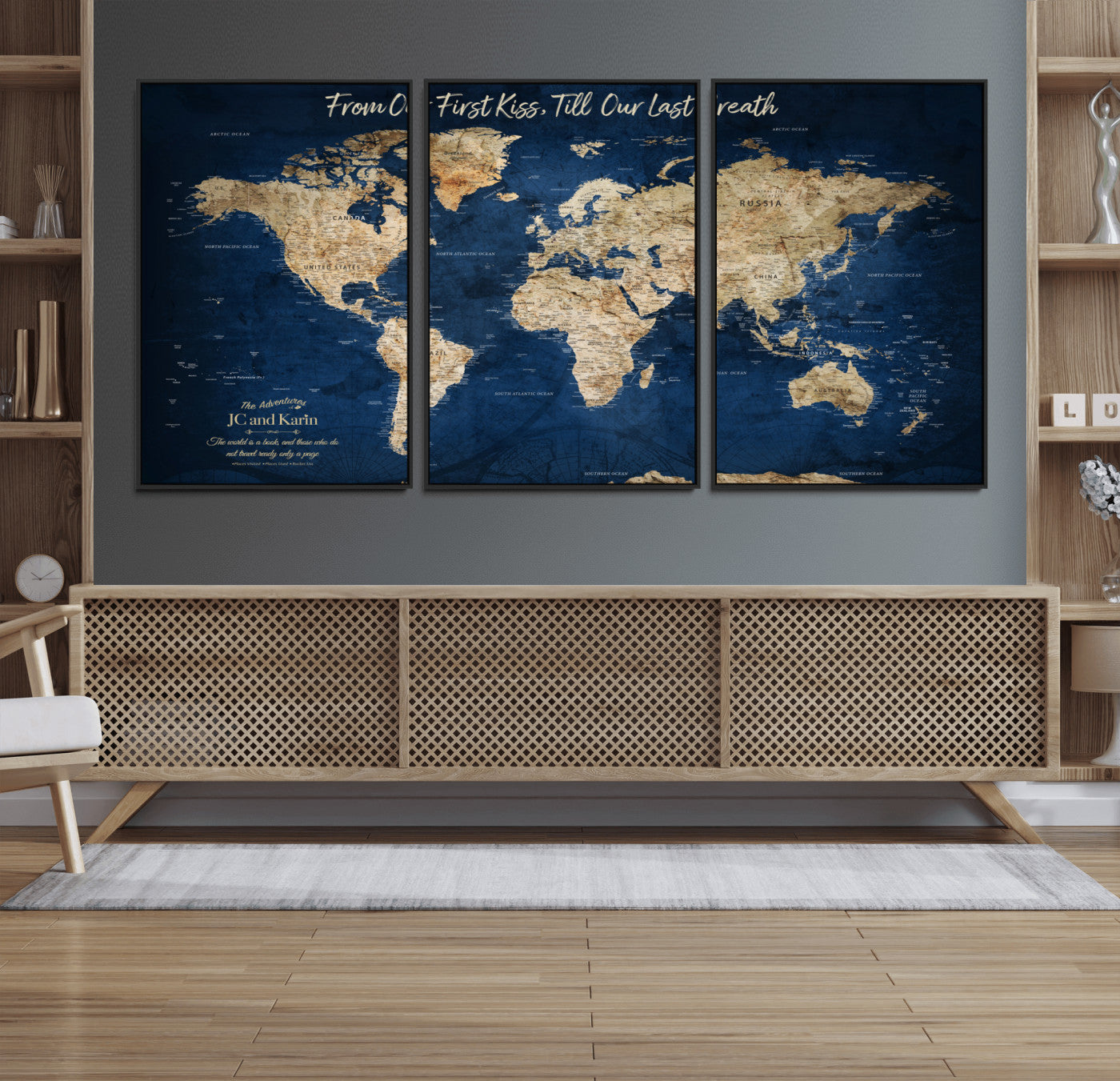 MGV-FC-60X30-3P - Push Pin World Map Canvas Print – Framed Wall Art for Couples to Track Their Travels – Anniversary