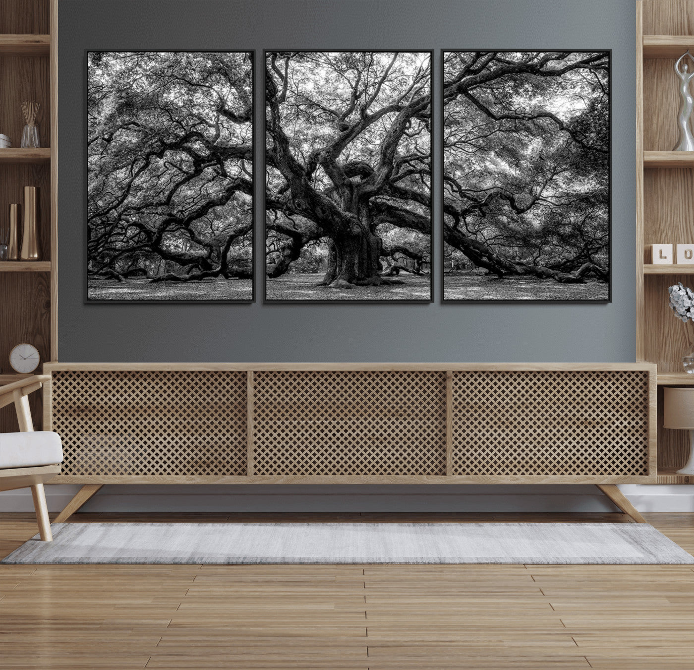 MGV-FC-60X30-3P - Black and White Old Angel Oak Tree Wall Art Canvas Print