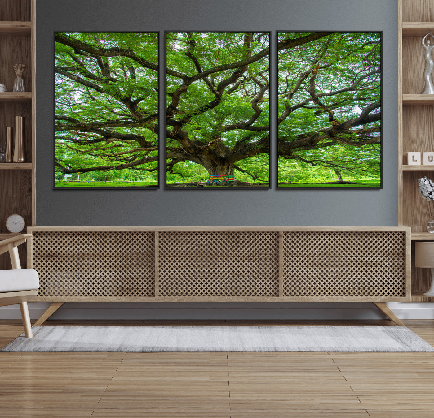16118389-MGV-FC-60X30-3P_Black-Oak Tree Wall Art Print, Forest Canvas Wall Art for Home and Office, Framed Angel Oak Tree Canvas