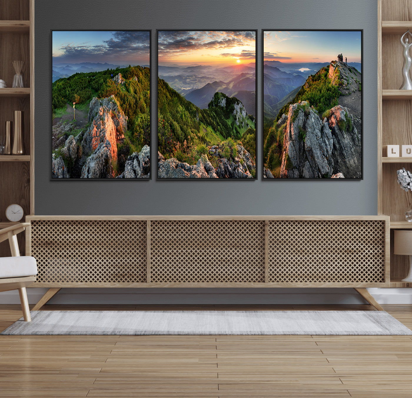 51582565-MGV-FC-60X30-3P_Black-Mountain Sunset Panoramic Wall Art Canvas Print – Framed Scenic Wilderness Scene with Majestic Summit Artwork for Home, Office