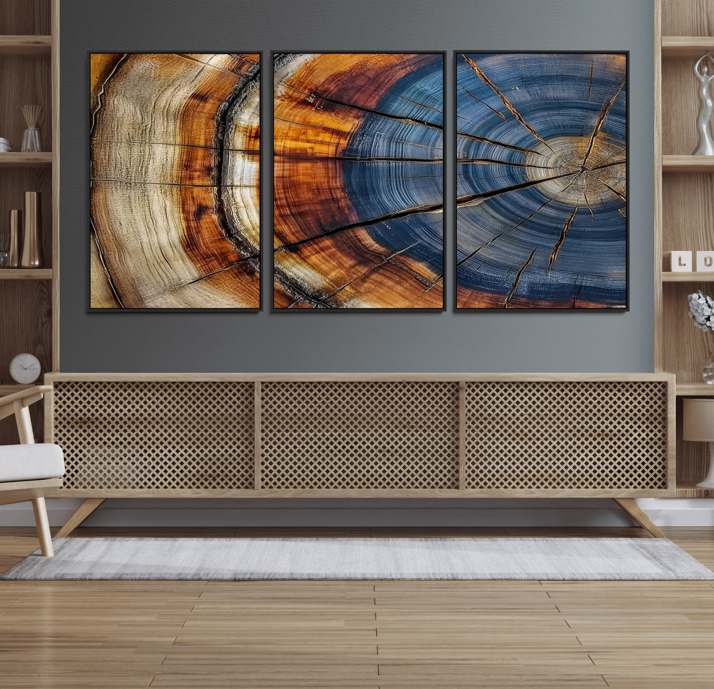 18032999-MGV-CV-30X20-Wood Grain Canvas Wall Art - Framed Abstract Tree Ring Framed Wall Art, Wood Grain Canvas Wall Decor, Minimalist Home Canvas Art