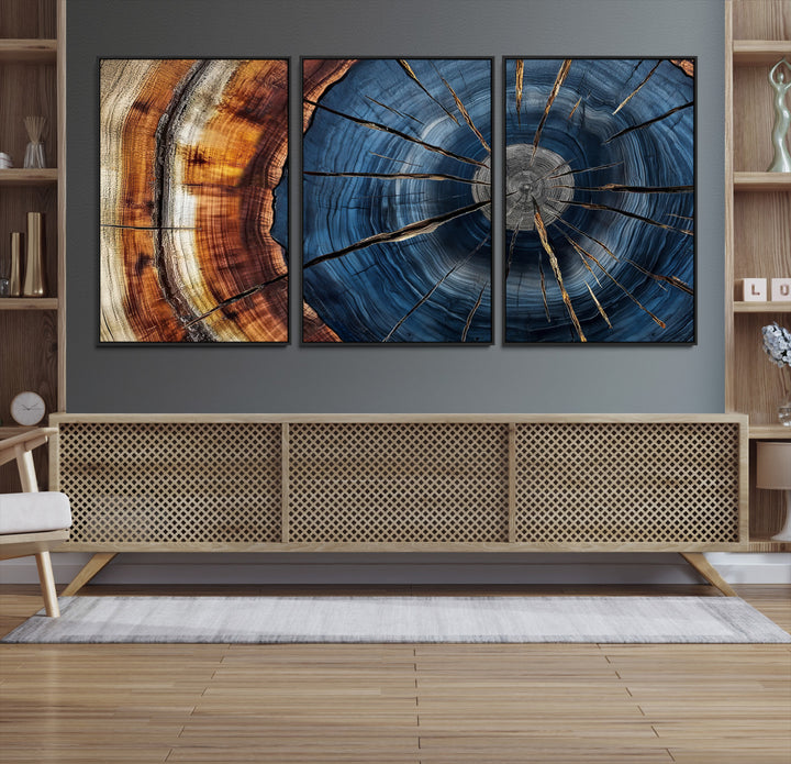Framed Abstract Tree Ring Wall Art Print, Natural Rustic Wood Texture Canvas Print, Wood Tree Stump Farmhouse, Log Cabin Wooden House Decor