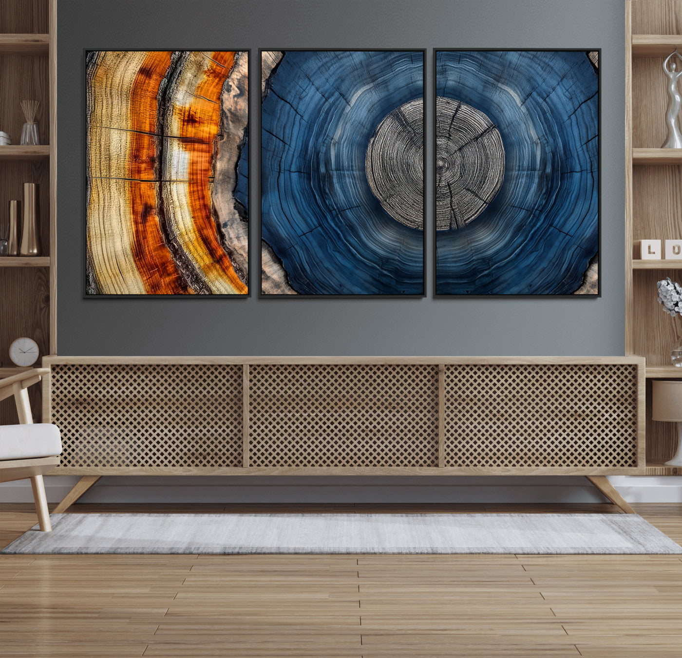 84489410-MGV-CV-36X24-Abstract Framed Tree Rings Wall Decor, Wood Grain Rings Artwork Print, Nature Woodland Modern Wall Decor for Barn Wall, Farmhouse Decor