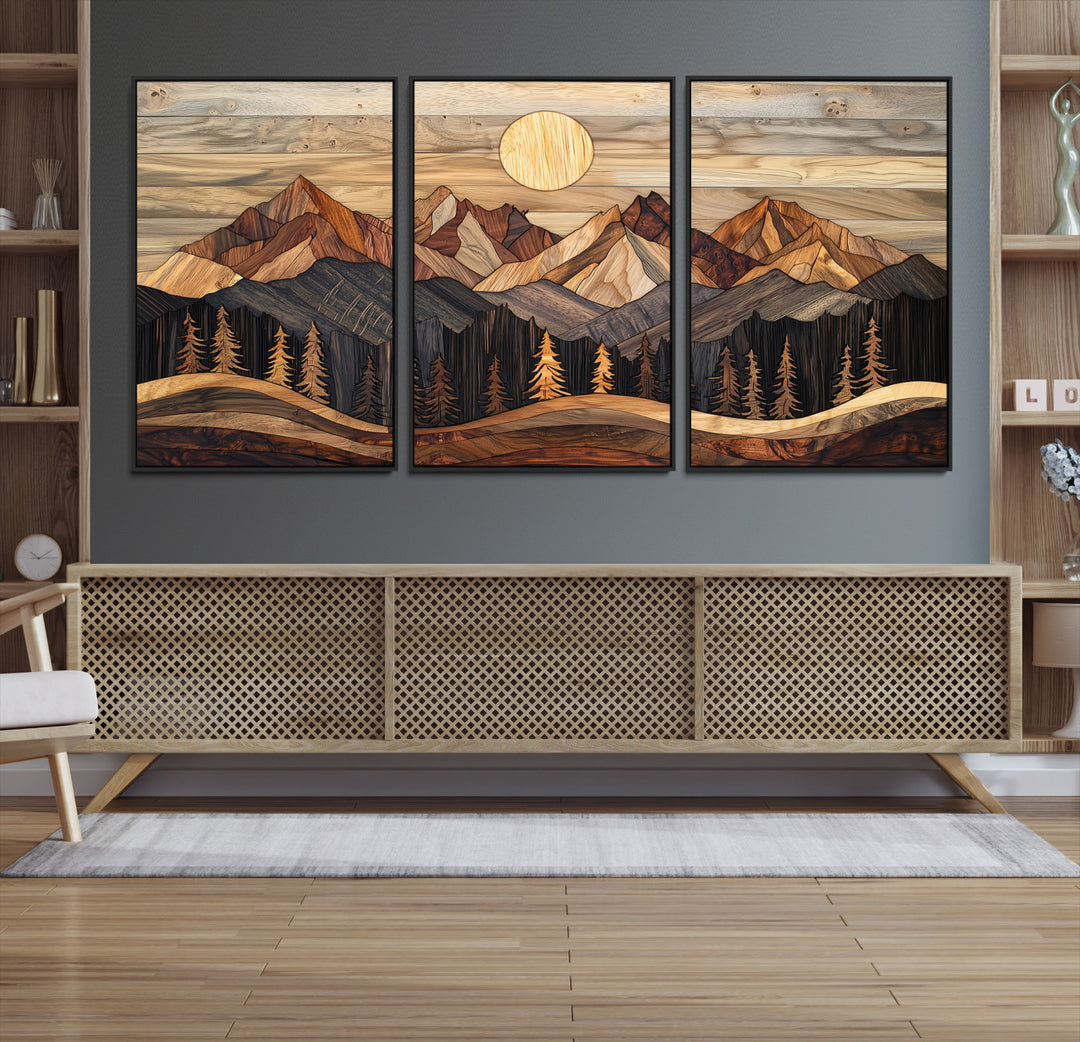 50100230-MGV-CV-36X24-Wood Mountain Wall Art Canvas Print, Framed Boho Wood Art Print, Abstract Woodland Farmhouse Decor