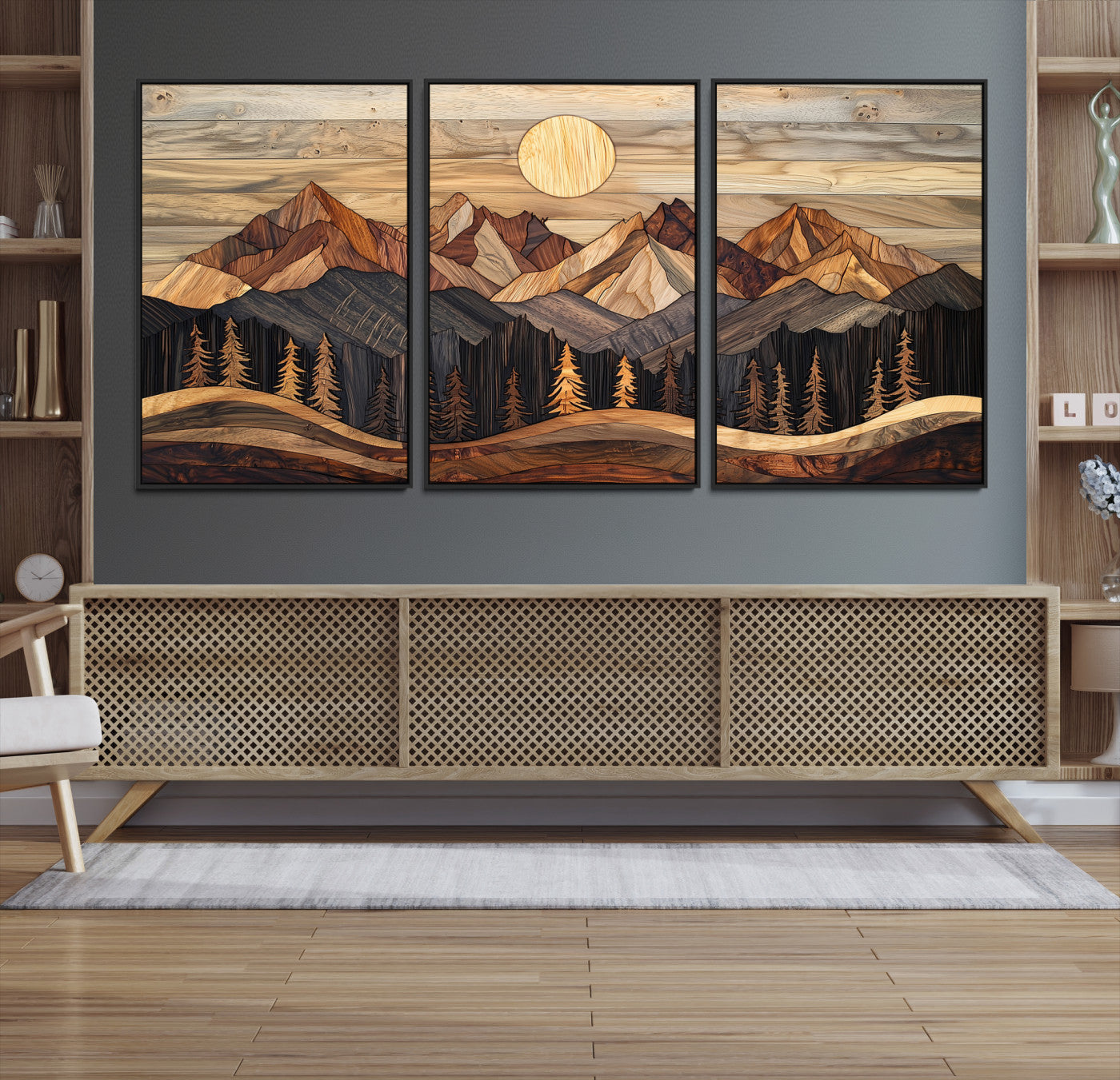 50100230-MGV-CV-36X24-Wood Mountain Wall Art Canvas Print, Framed Boho Wood Art Print, Abstract Woodland Farmhouse Decor