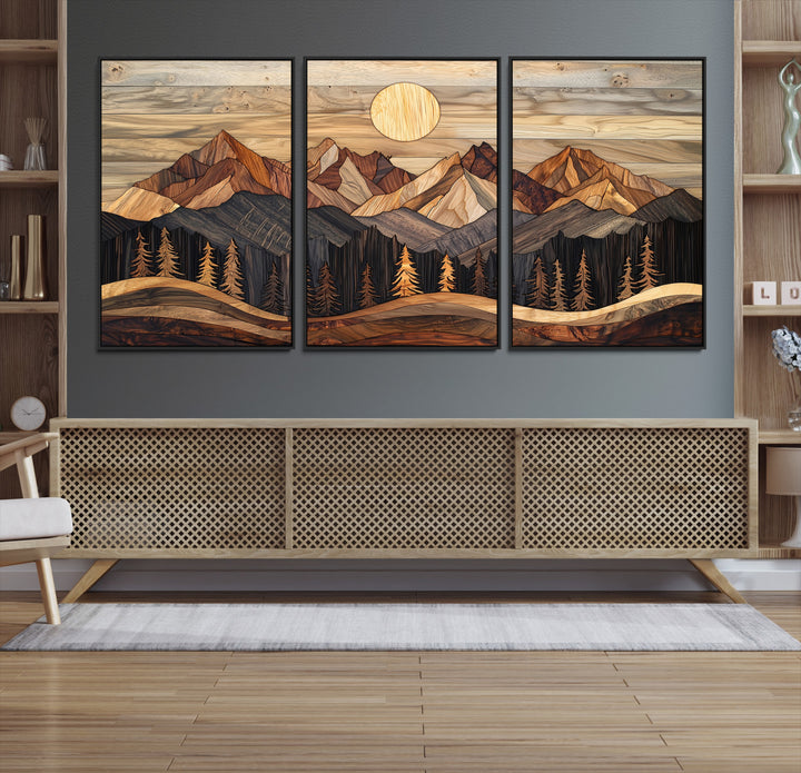 50100230-MGV-CV-36X24-Wood Mountain Wall Art Canvas Print, Framed Boho Wood Art Print, Abstract Woodland Farmhouse Decor