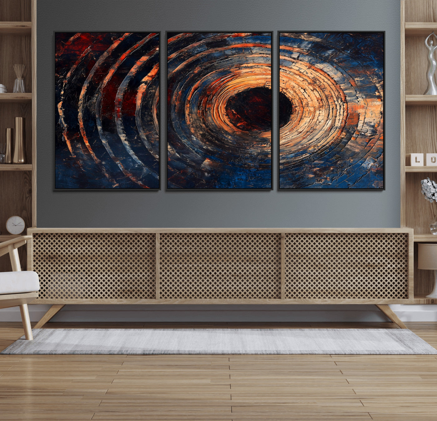 MGV-FC-60X30-3P - Wood Tree Ring Wall Art Canvas Print, Framed Natural Wood Art Picture Print, Rustic Tree Slice Perfect Rustic Decor Artwork