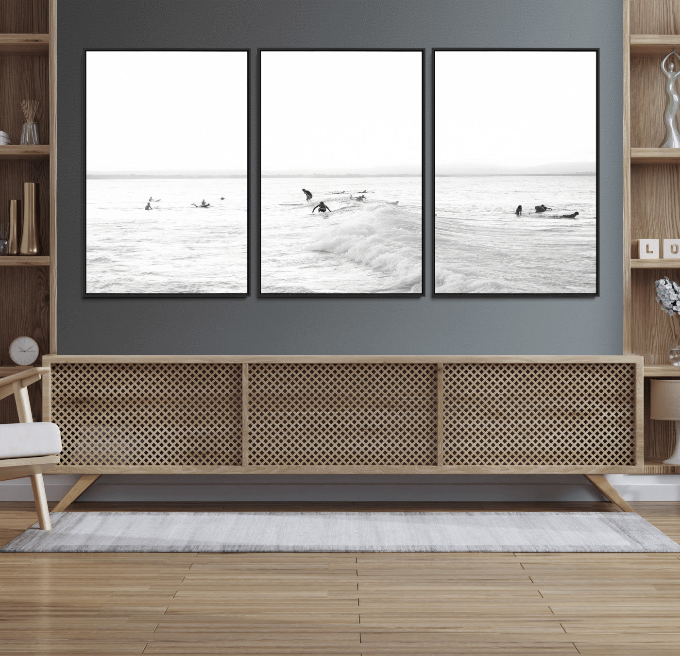 33449548-MGV-CV-36X24 - Surf Crowd Motion Wall Art – Active Surfers & Ocean Waves Canvas Print, Dynamic Water and Coastal Horizon for Living Room or Sea Adventure Decor