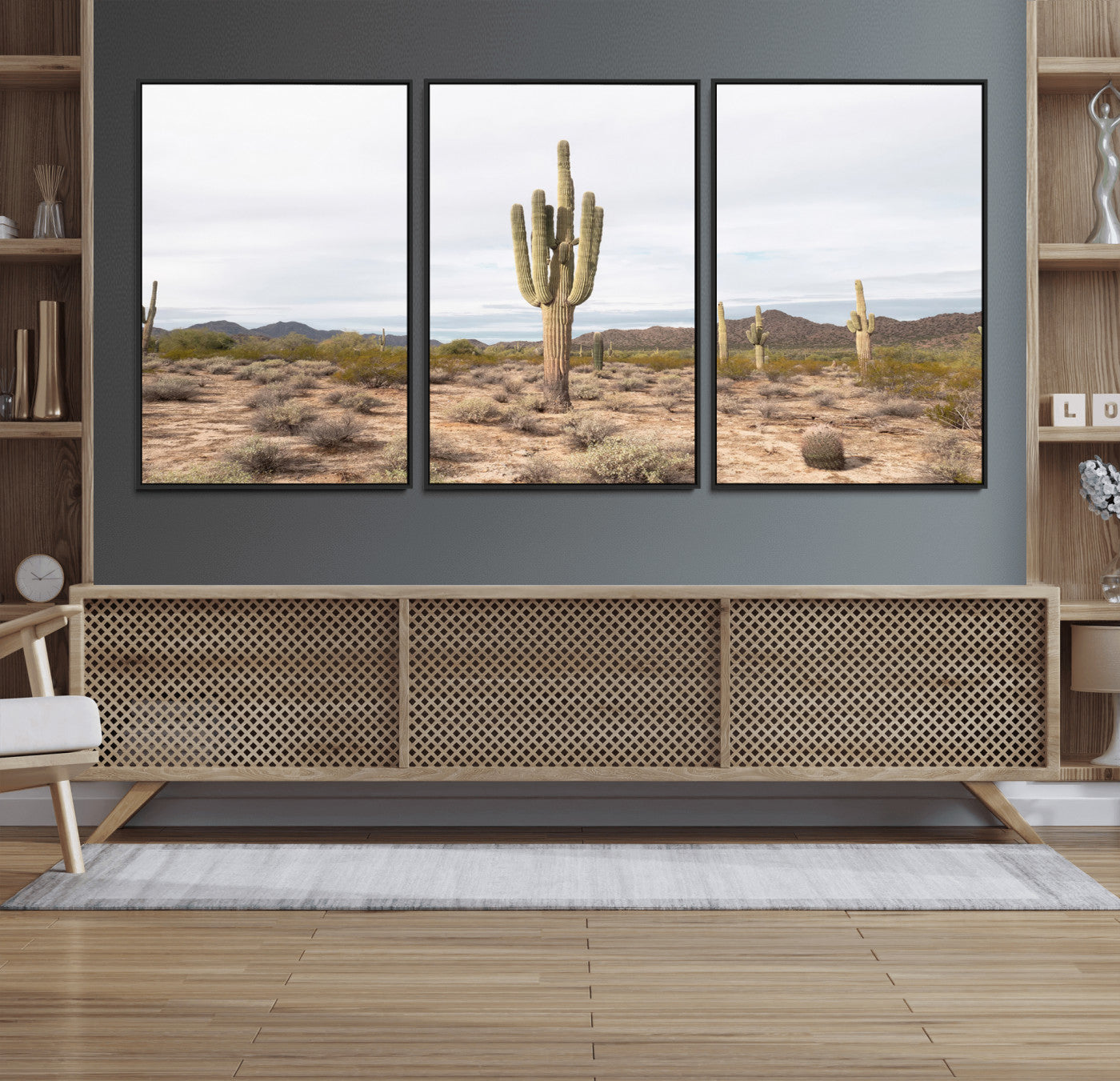 MGV-FC-60X30-3P - Saguaro Cactus Wall Art Canvas Print, Framed Desert Cactus Art Picture Print, Earthy Desert Perfect Southwestern Boho Decor Artwork