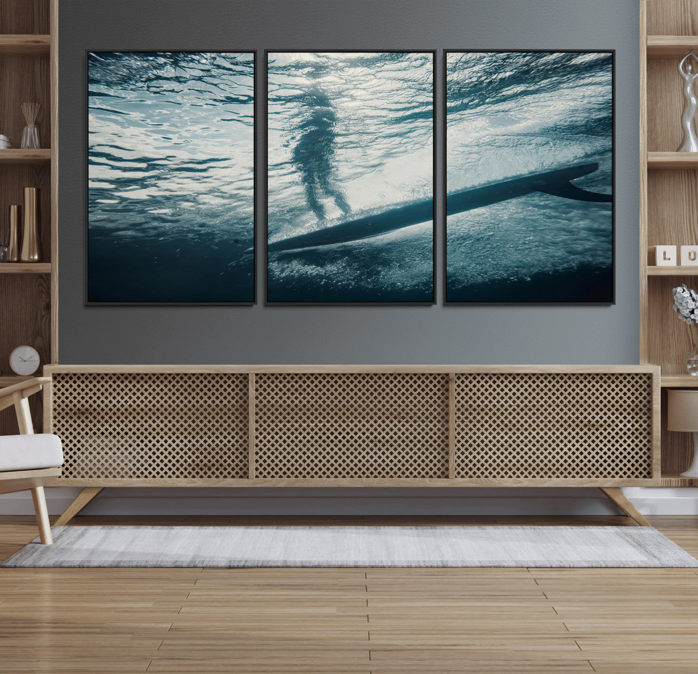 MGV-FC-60X30-3P - Submerged Surf Wall Art Canvas Print, Framed Underwater Perspective Art Picture Print, Ocean Surf Perfect Coastal Adventure Decor Artwork