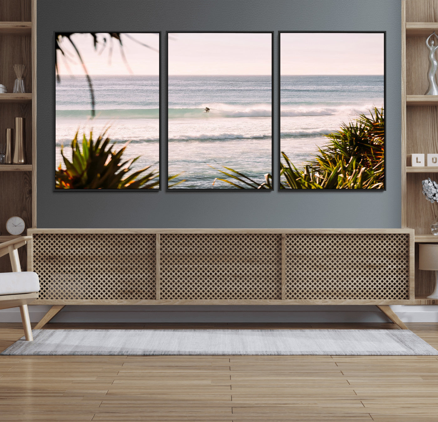 MGV-FC-60X30-3P - Ocean Surfer Wall Art Canvas Print, Framed Coastal Surf Art Picture Print, Tropical Beach Perfect Tropical Coastal Decor Artwork
