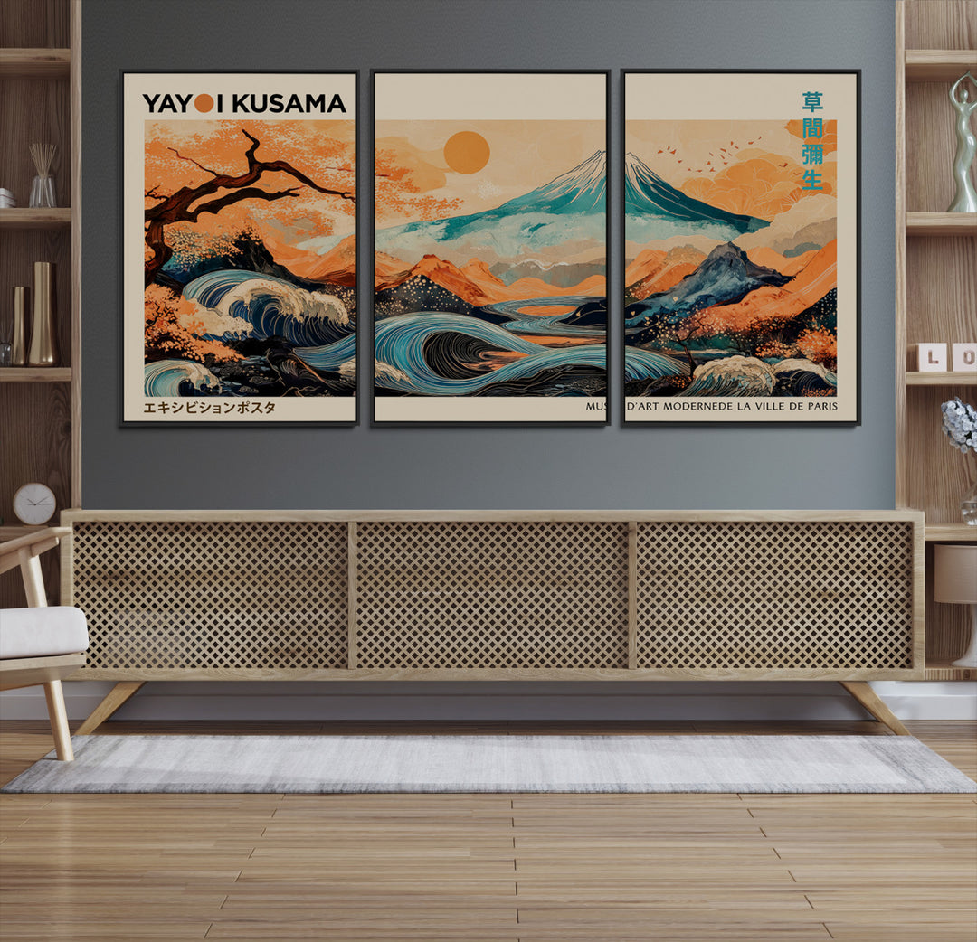 Modern Japanese Wall Art Print Yayoi Kusama Canvas Wall Art Abstract Mount Fuji Canvas Print Japanese Landscape Art Printing