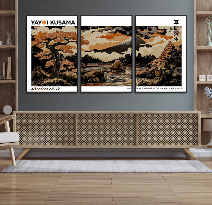 Modern Japanese Wall Art Print Yayoi Kusama Canvas Wall Art Abstract Mount Fuji Canvas Print Japanese Landscape Art Printing