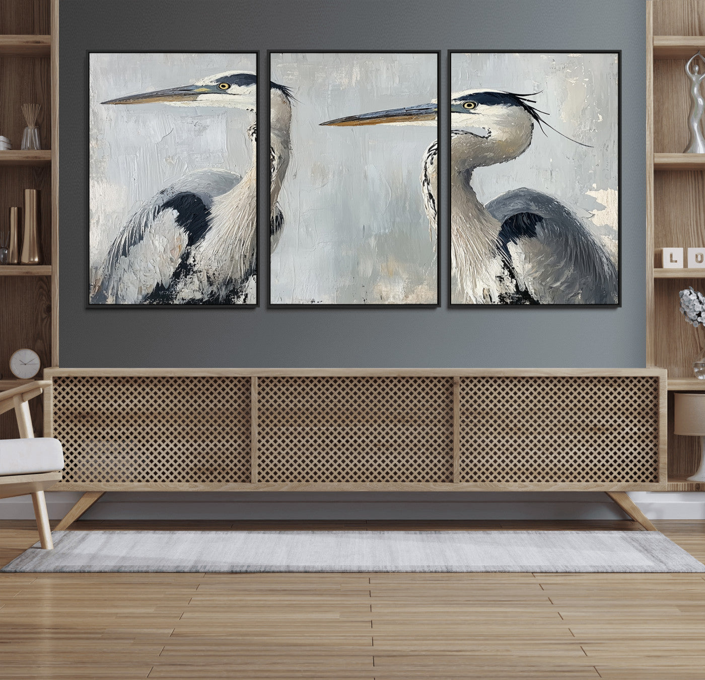 MGV-FC-60X30-3P - Bird Canvas Decor Wall Art Canvas Print, Framed Coastal Bird Pair Art Picture Print, Minimalist Wildlife Wall Perfect Coastal Minimalist Decor Artwork