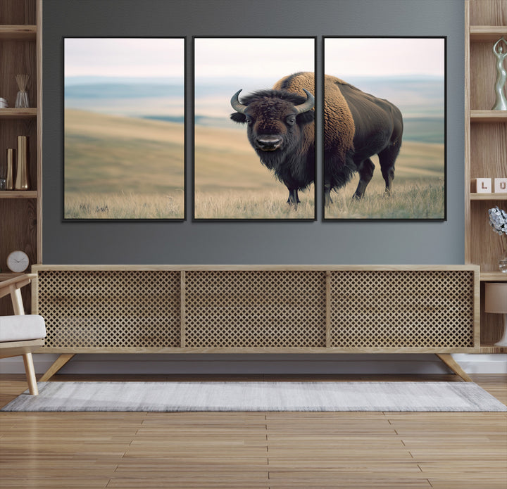 Bison Wall Art Wall Art Canvas Print, Buffalo Canvas Print Print, Framed American Bison Decor Art Print, Large Frontier Style Printing Perfect