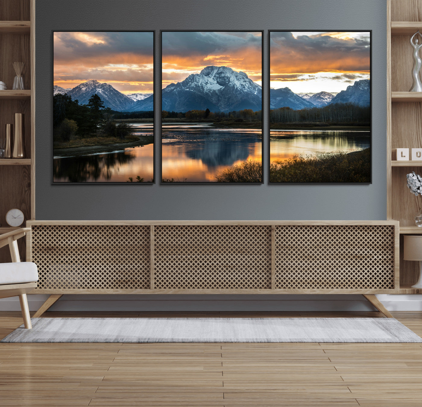14130176-MGV-FC-60X30-3P_Black-Mountain Sunset Wall Art Canvas Print – Framed Alpine Wilderness Golden Hour Scenic Nature Artwork for Home Offic