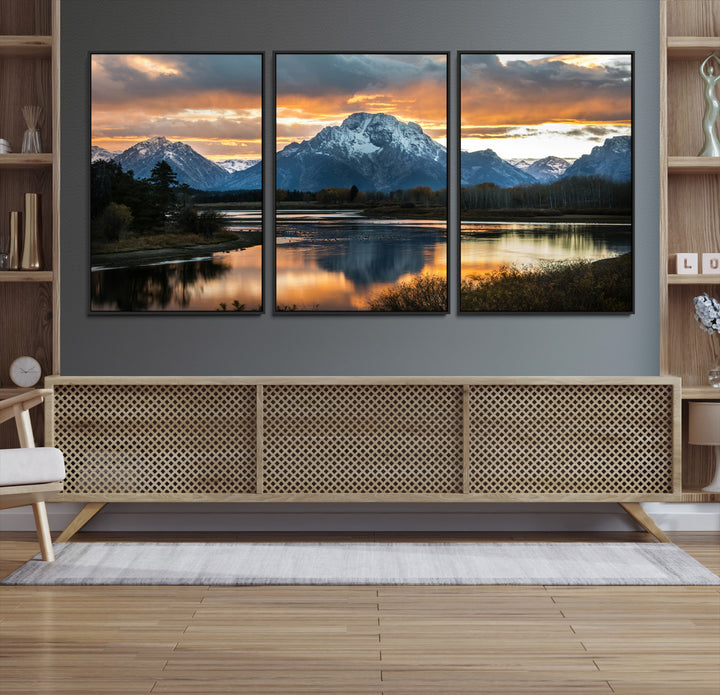 Mountain Sunset Wall Art Canvas Print, Framed Alpine Wilderness Art Picture Print, Golden Hour Perfect Wilderness Decor Artwork