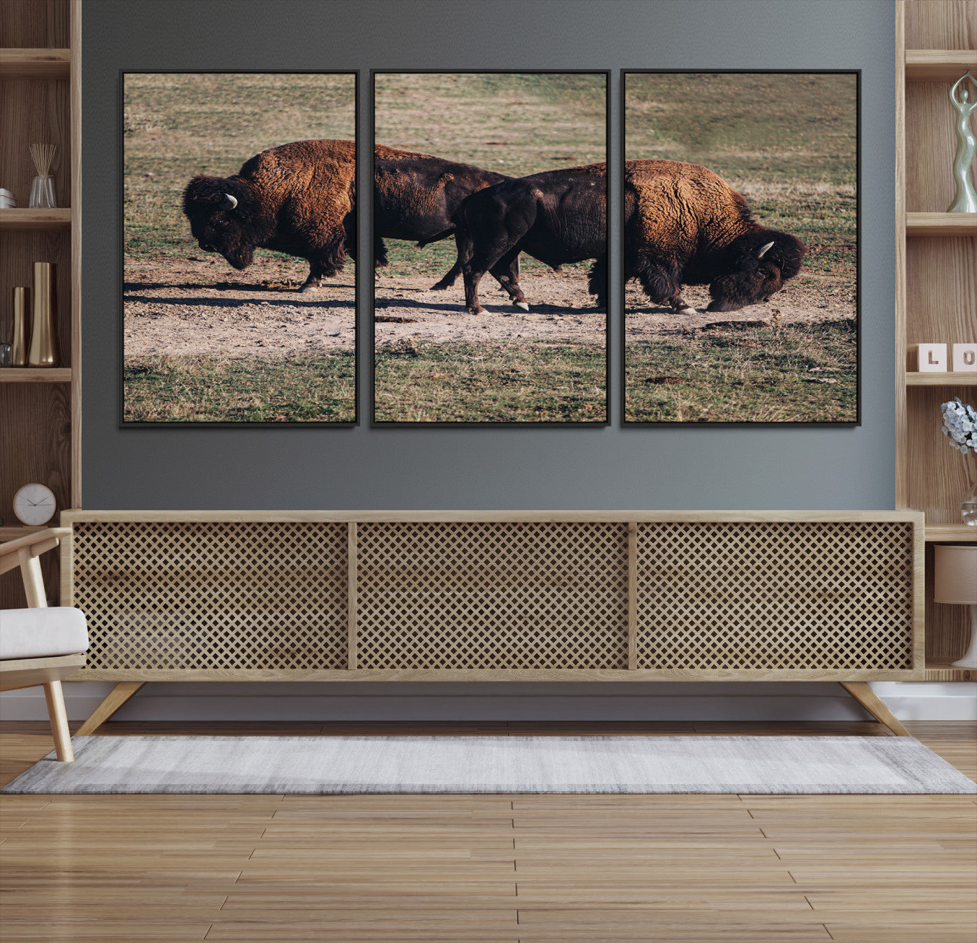 58141885-MGV-CV-36X24-Bison Photography Wall Art Canvas Print, Framed Western Wildlife Art Picture Print, Modern Ranch Perfect Western Rustic Decor Artwork