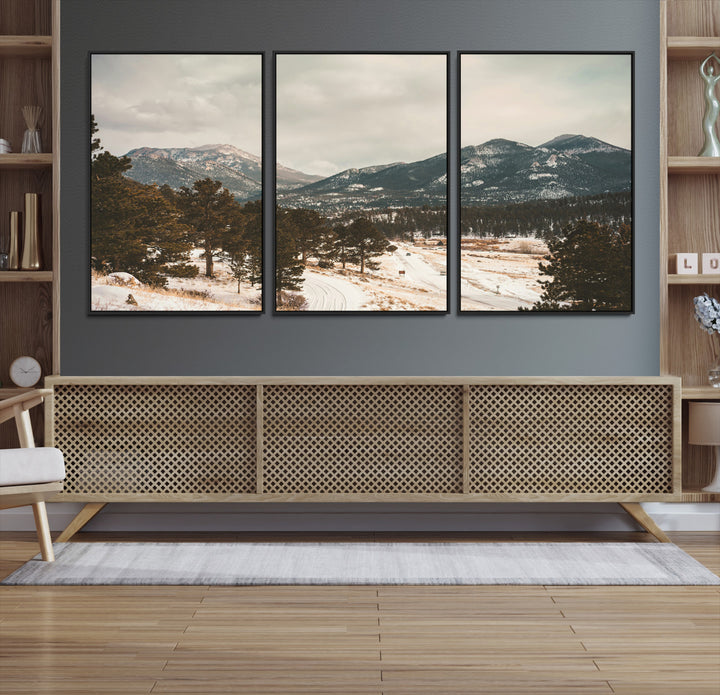 Mountain Landscape Wall Art Canvas Print, Framed Snowy Peaks Art Picture Print, Alpine Aesthetic Perfect Rustic Winter Decor Artwork