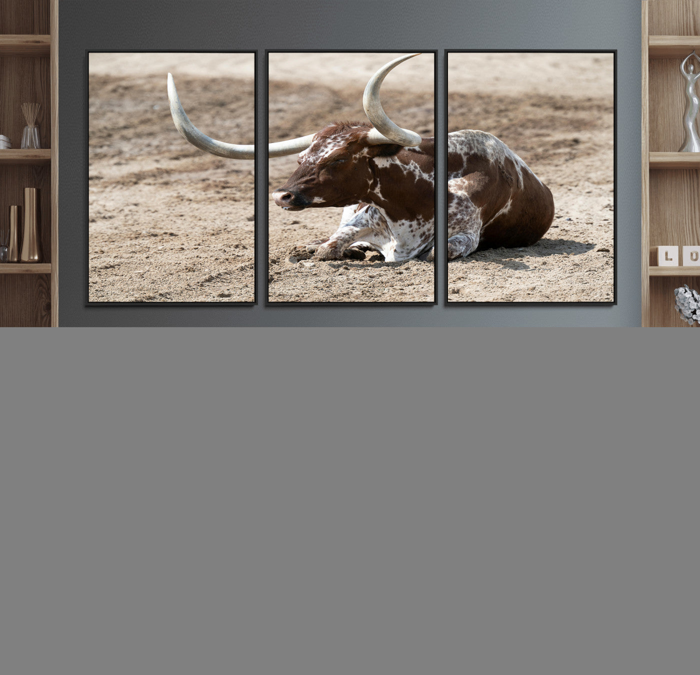 76549210-MGV-FC-60X30-3P_Black-Texas Longhorn Wall Art Canvas Print – Framed Country Living Farmhouse Rustic Cattle Scene Artwork for Home Office