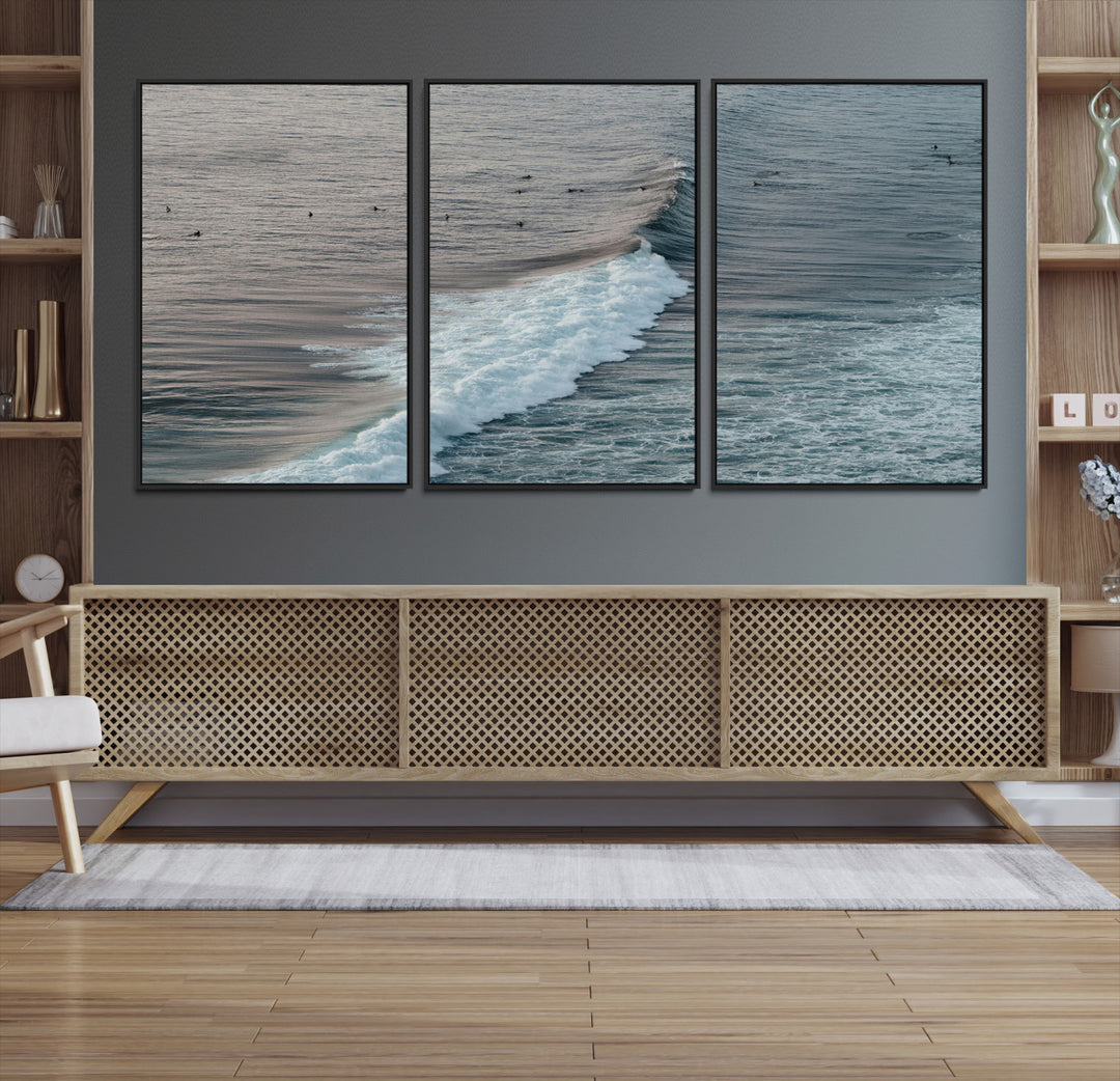 Ocean Waves Wall Art Canvas Print, Framed Coastal Serenity Art Picture Print, Surf Perfect Coastal Decor Artwork