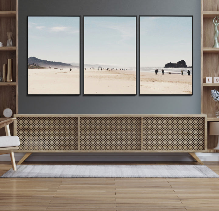 Minimalist Beach Wall Art Canvas Print, Framed Coastal Serenity Art Picture Print, Soft Sand Perfect Coastal Decor Artwork