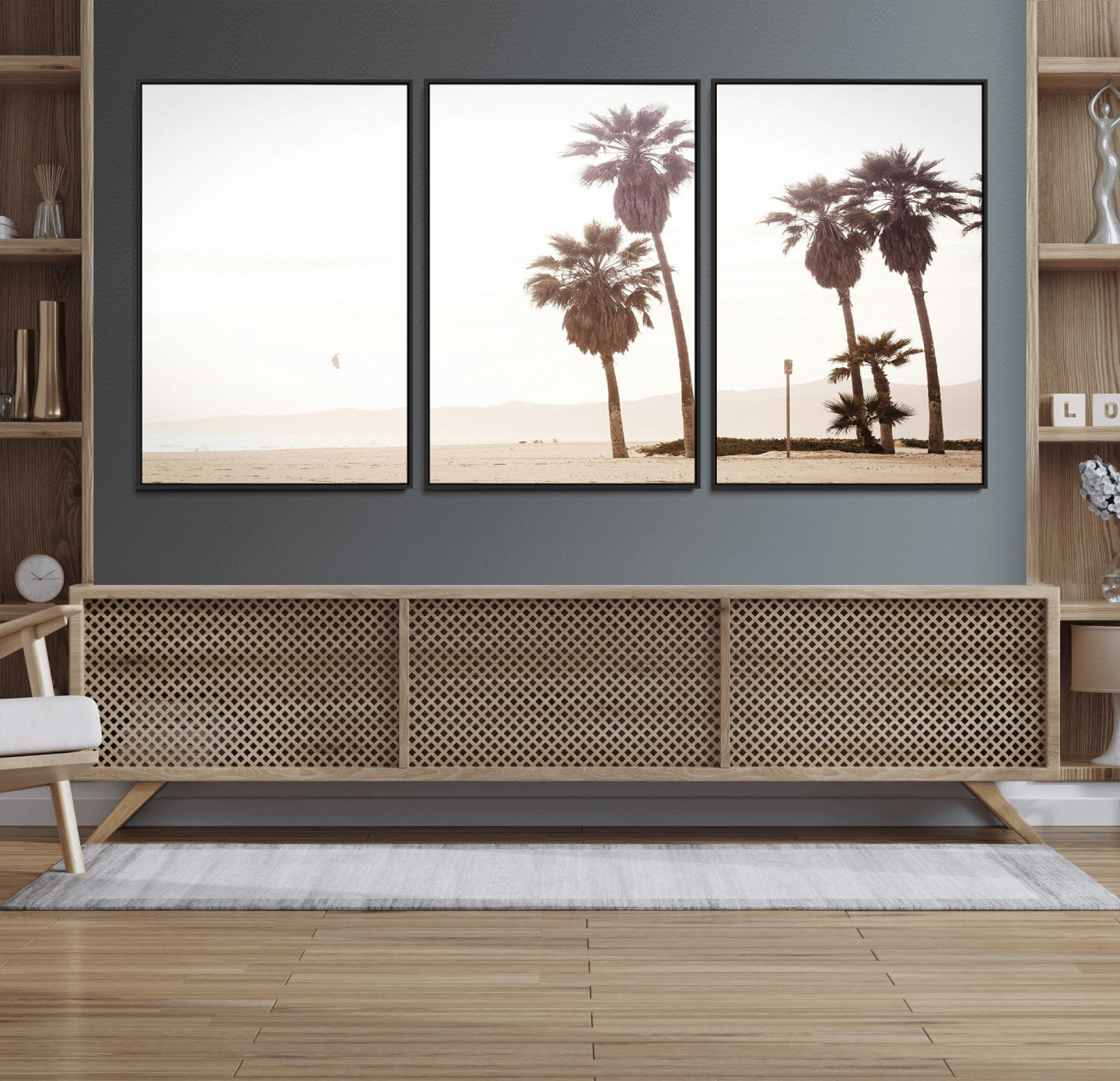48255923-MGV-FC-60X30-3P_Black-Coastal Light Wall Art Canvas Print – Relaxing Shoreline Minimalist Ocean Tropical Serenity Artwork for Home, Office