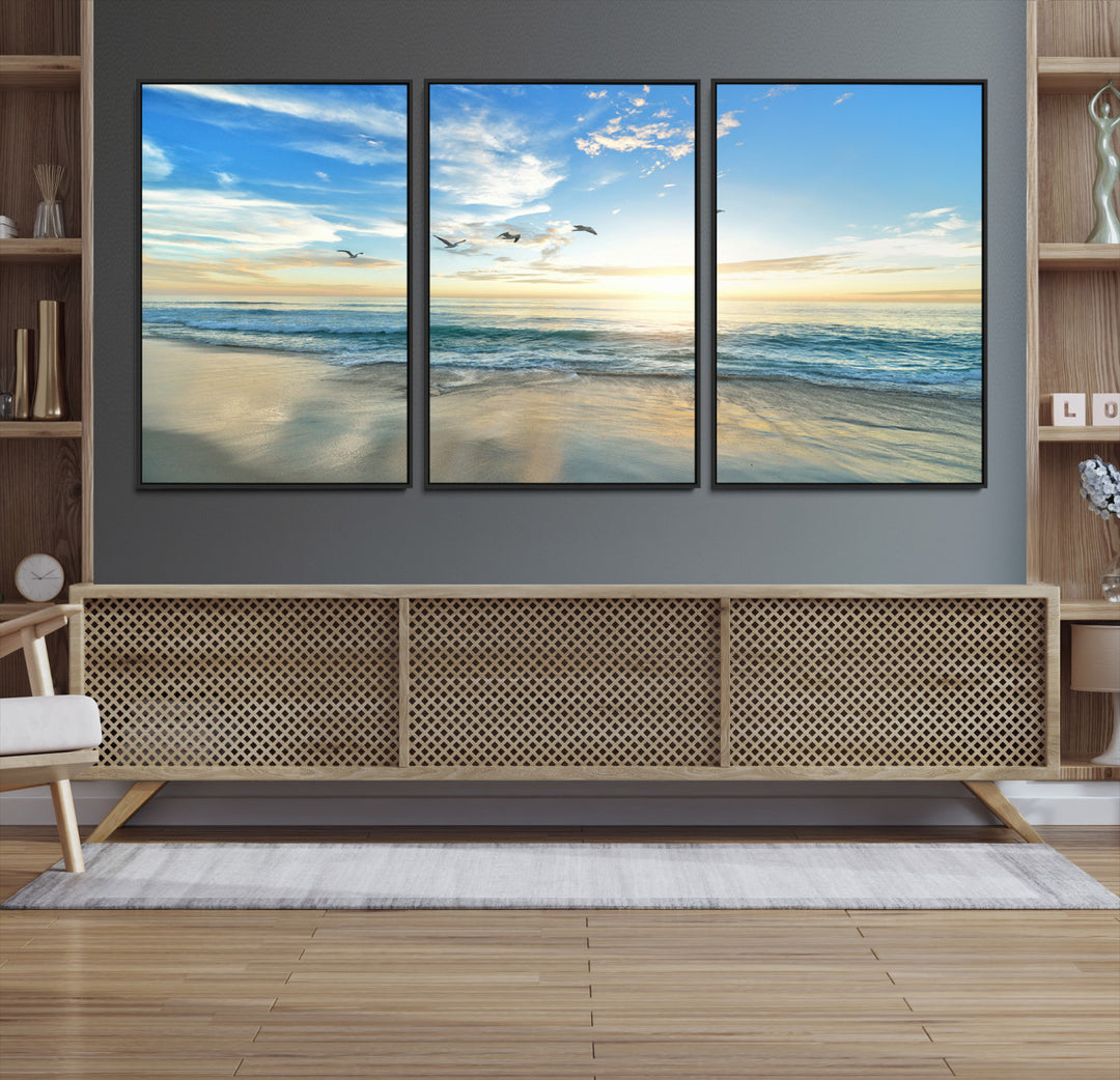 20708696-MGV-CV-36X24-Minimalist Seaside Morning Glow Art Canvas Print, Golden Reflections Perfect Coastal Minimalist Decor Artwork