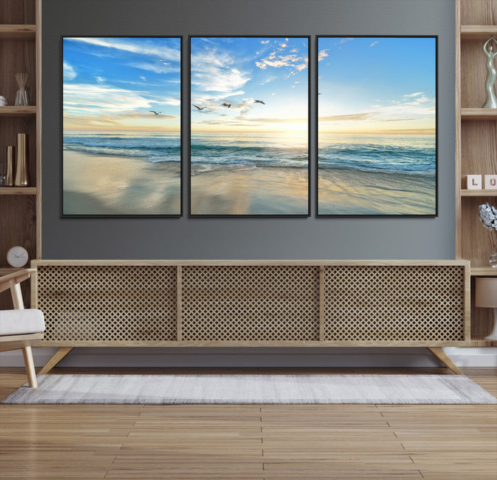 20708696-MGV-CV-36X24-Minimalist Seaside Morning Glow Art Canvas Print, Golden Reflections Perfect Coastal Minimalist Decor Artwork