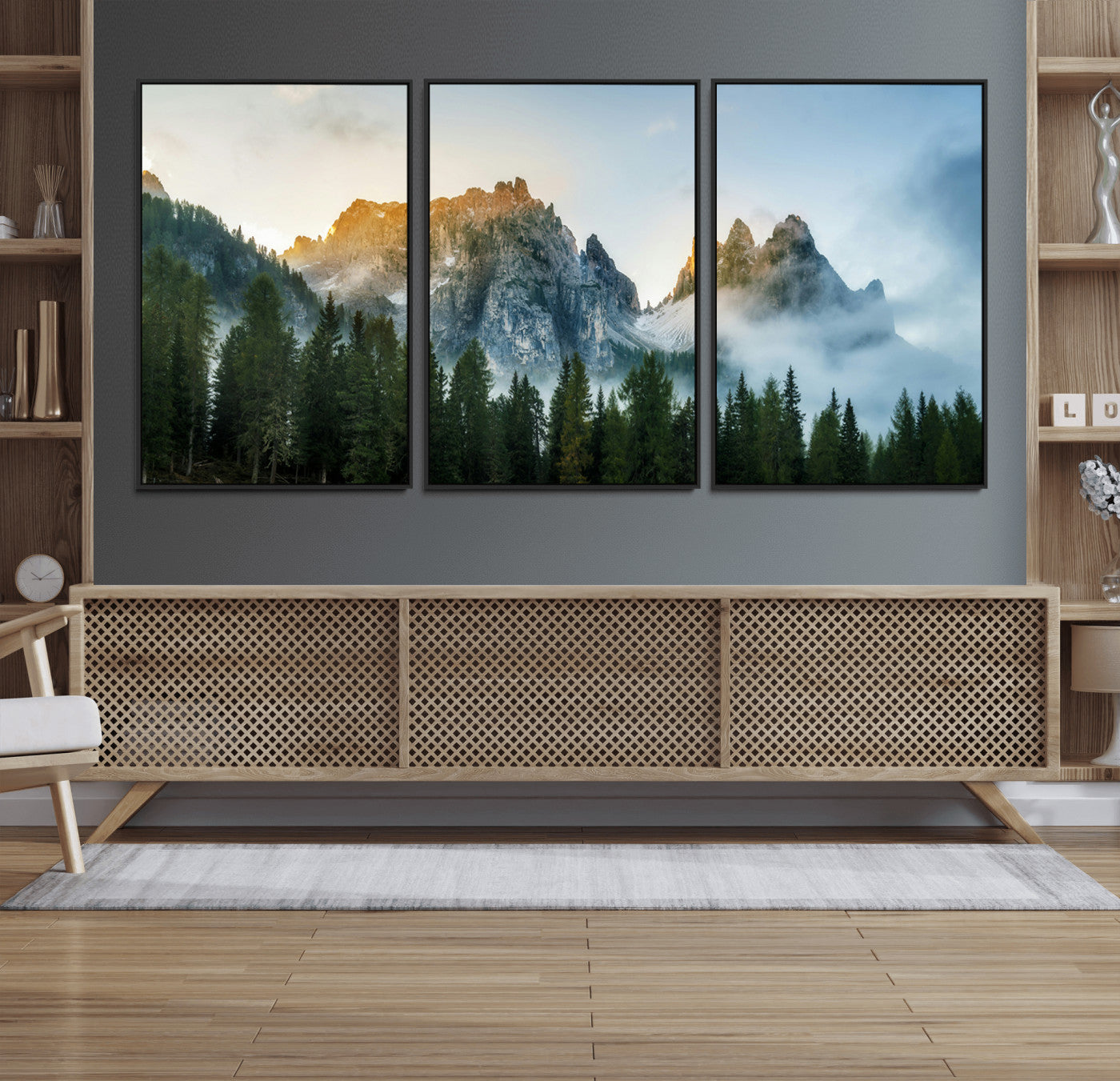 21145440-MGV-FC-60X30-3P_Black-Wilderness Wall Art Canvas Print – Misty Forest Nature Landscape Photography Rustic Scenic Artwork for Home, Office