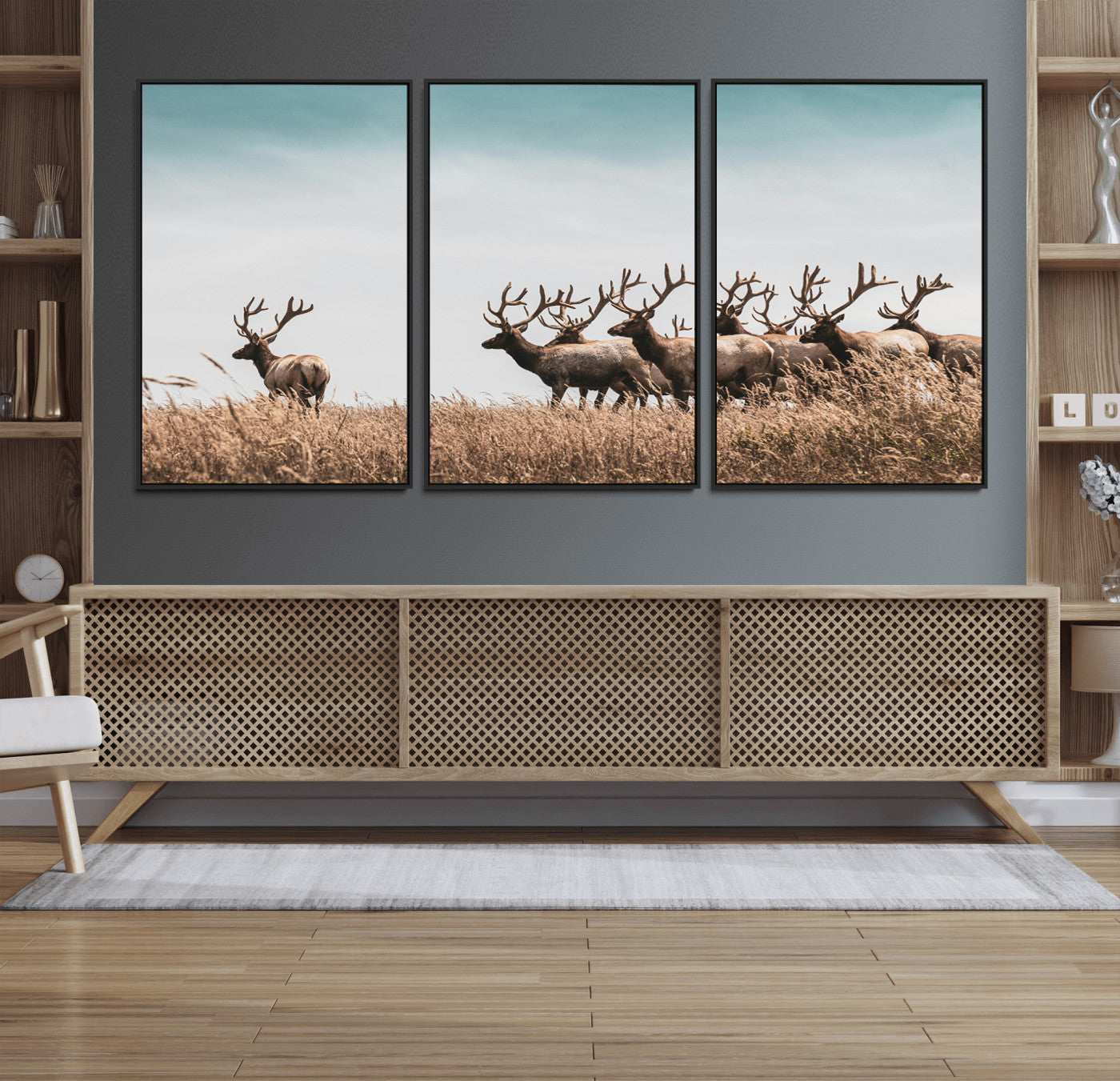 81594705-MGV-FC-60X30-3P_Black-Elk Herd Wall Art Canvas Print – Framed Wildlife Photography Rustic Nature Scene Artwork for Home, Office, Living Room