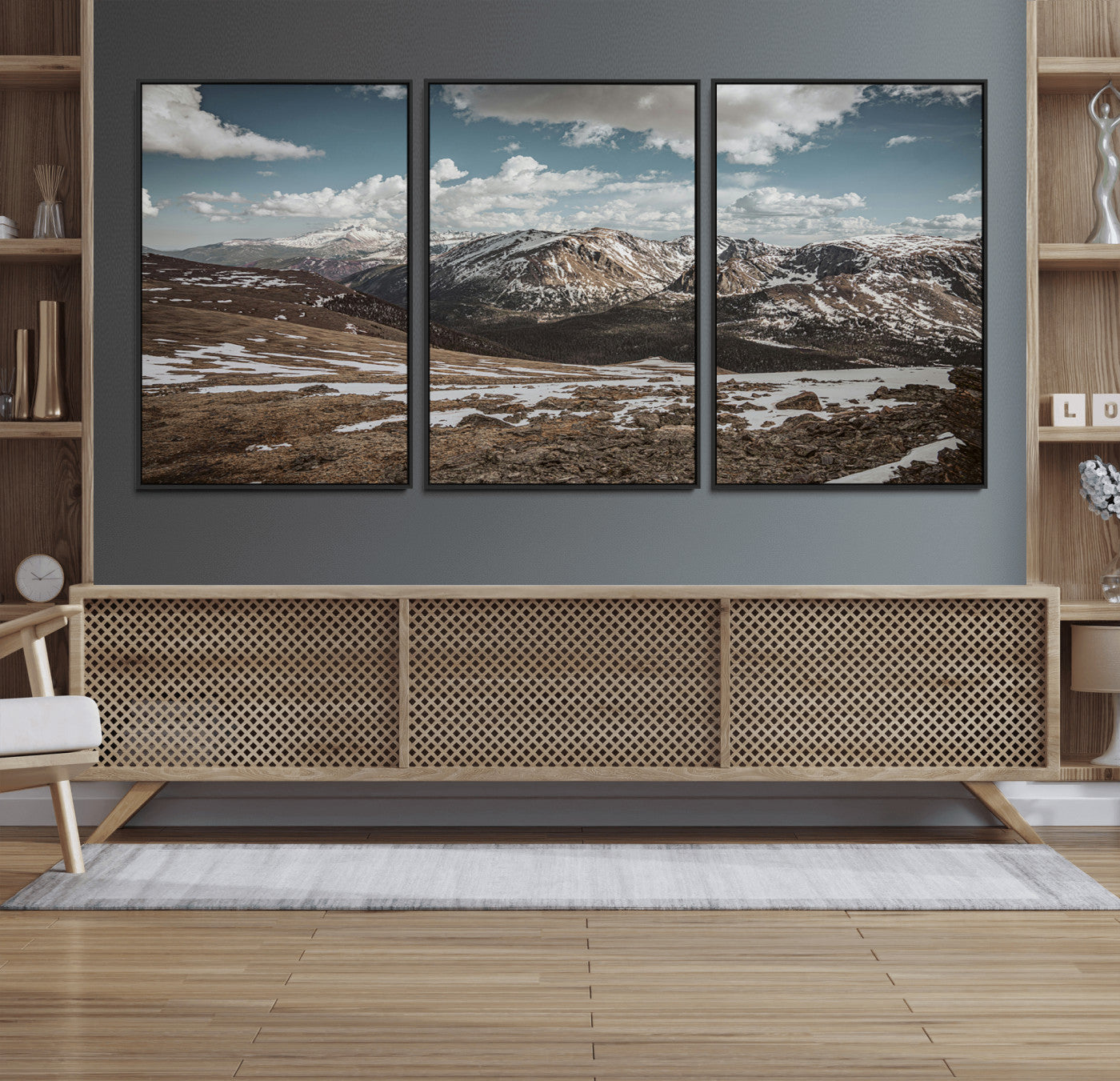 44565953-MGV-FC-60X30-3P_Black-Mountain Landscape Wall Art Canvas Print – Framed Snowy Peaks Rugged Highlands Nature Scene Artwork for Home Office