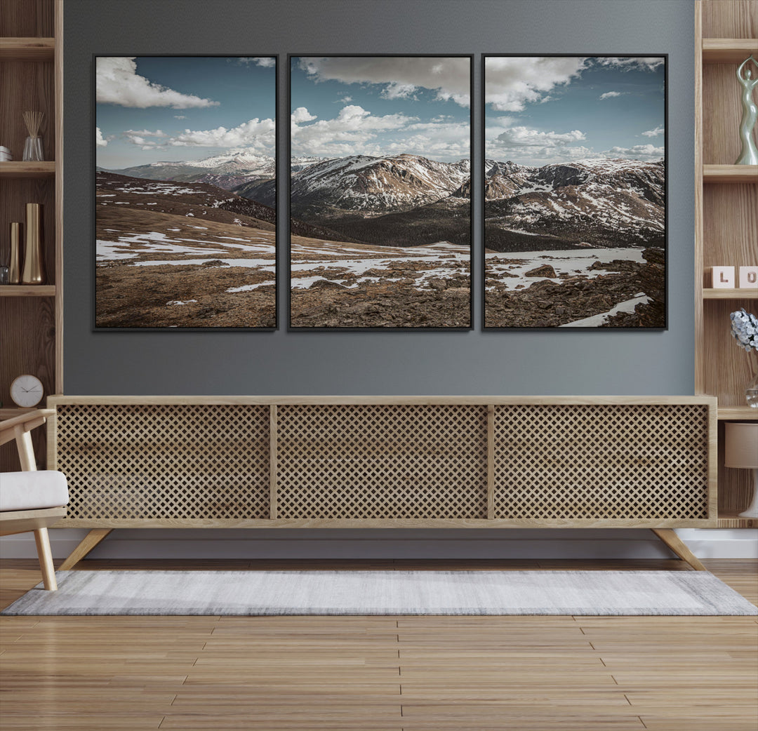 Mountain Landscape Wall Art Canvas Print, Framed Snowy Peaks Art Picture Print, Rugged Highlands Perfect Rustic Adventure Decor Artwork
