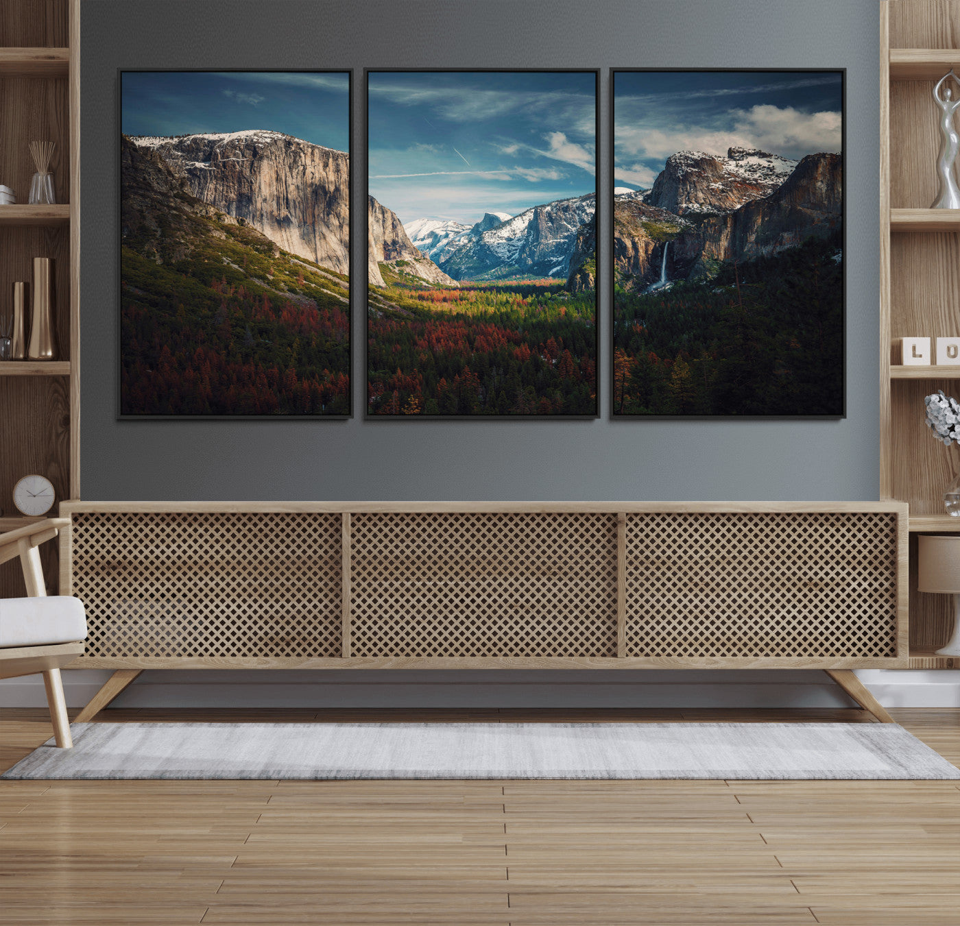 15244033-MGV-FC-60X30-3P_Black-Yosemite National Park Wall Art Canvas Print – Framed Mountain Landscape El Capitan Rustic Nature Artwork for Home, Office