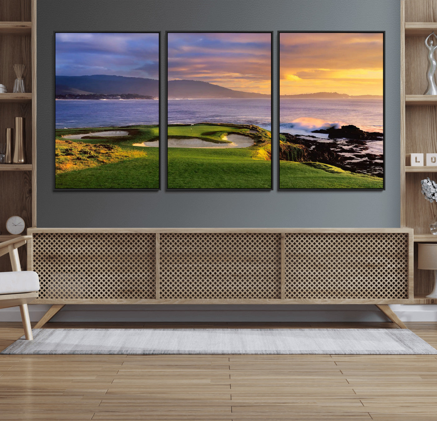 73699248-MGV-FC-60X30-3P_Black-Pebble Beach Golf Wall Art Canvas Print – Iconic Coastal Golf Course Artwork for Home, Office, Living Room