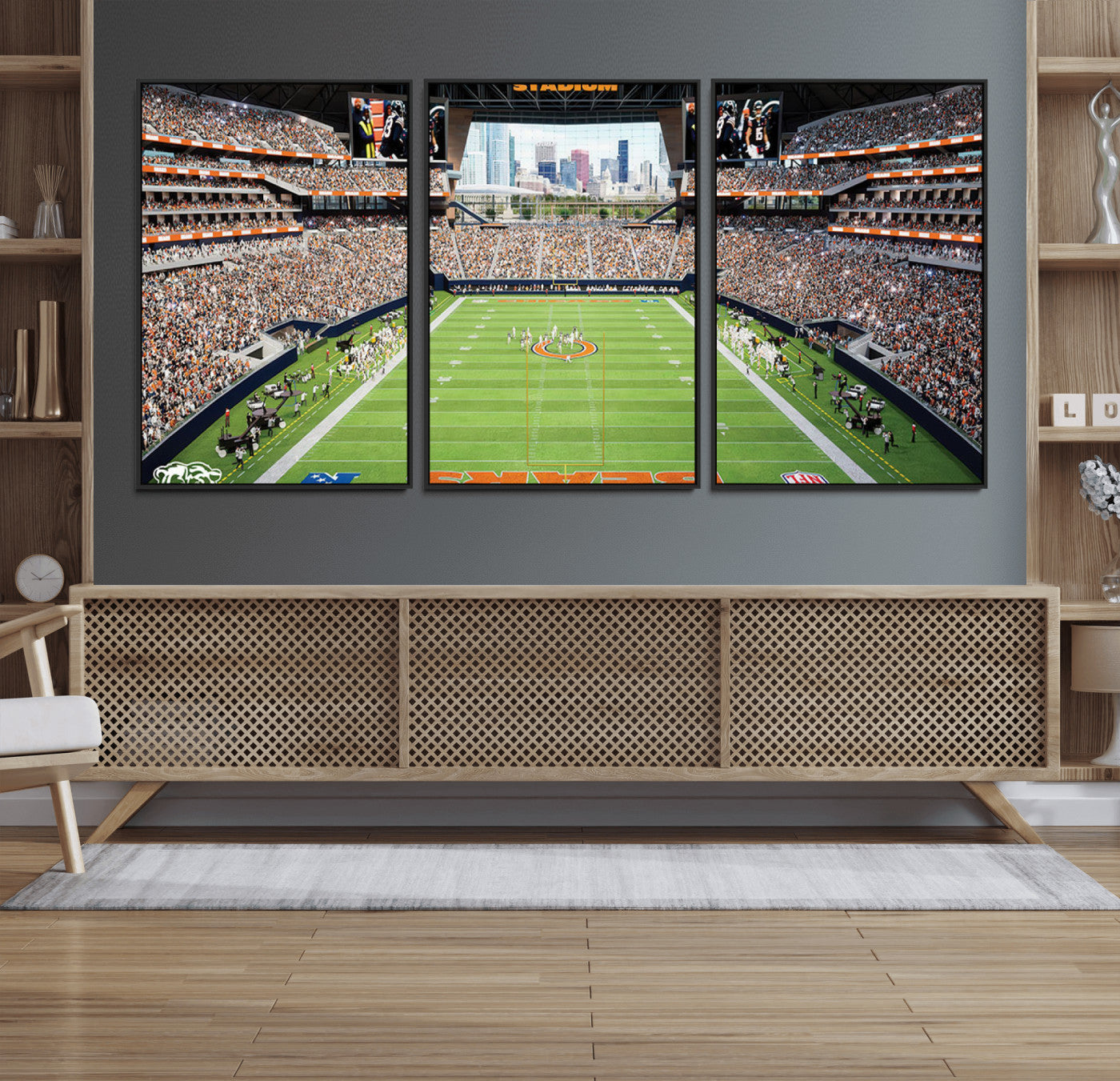 76935553-MGV-CV-36X24-Chicago Bears Soldiers Field Wall Art Canvas Print – Framed Football Stadium Artwork for Sports Fans, Soldier Field Skyline Canvas Decor for Game Room or Man Cave