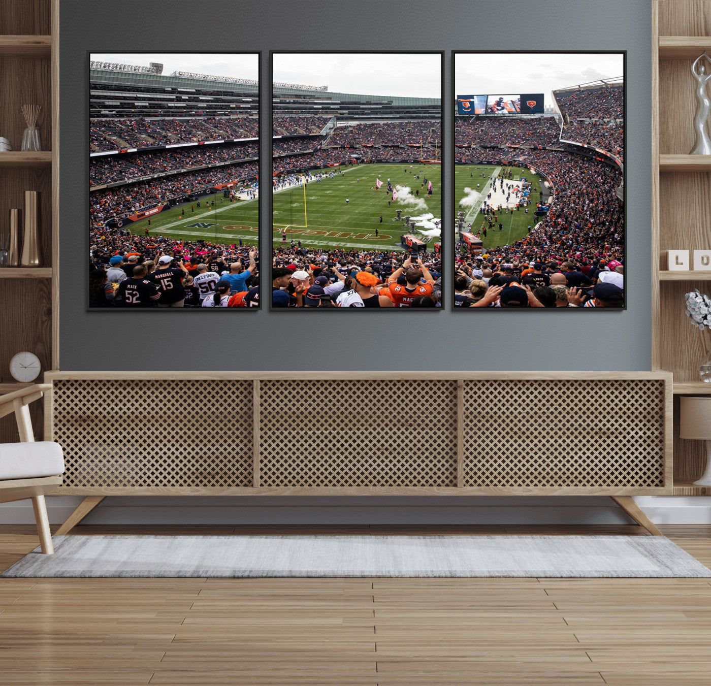 18347149-MGV-CV-36X24-Chicago Bears Soldiers Field Wall Art Canvas Print – Framed Football Stadium Artwork for Sports Fans, Soldier Field Skyline Canvas Decor for Game Room