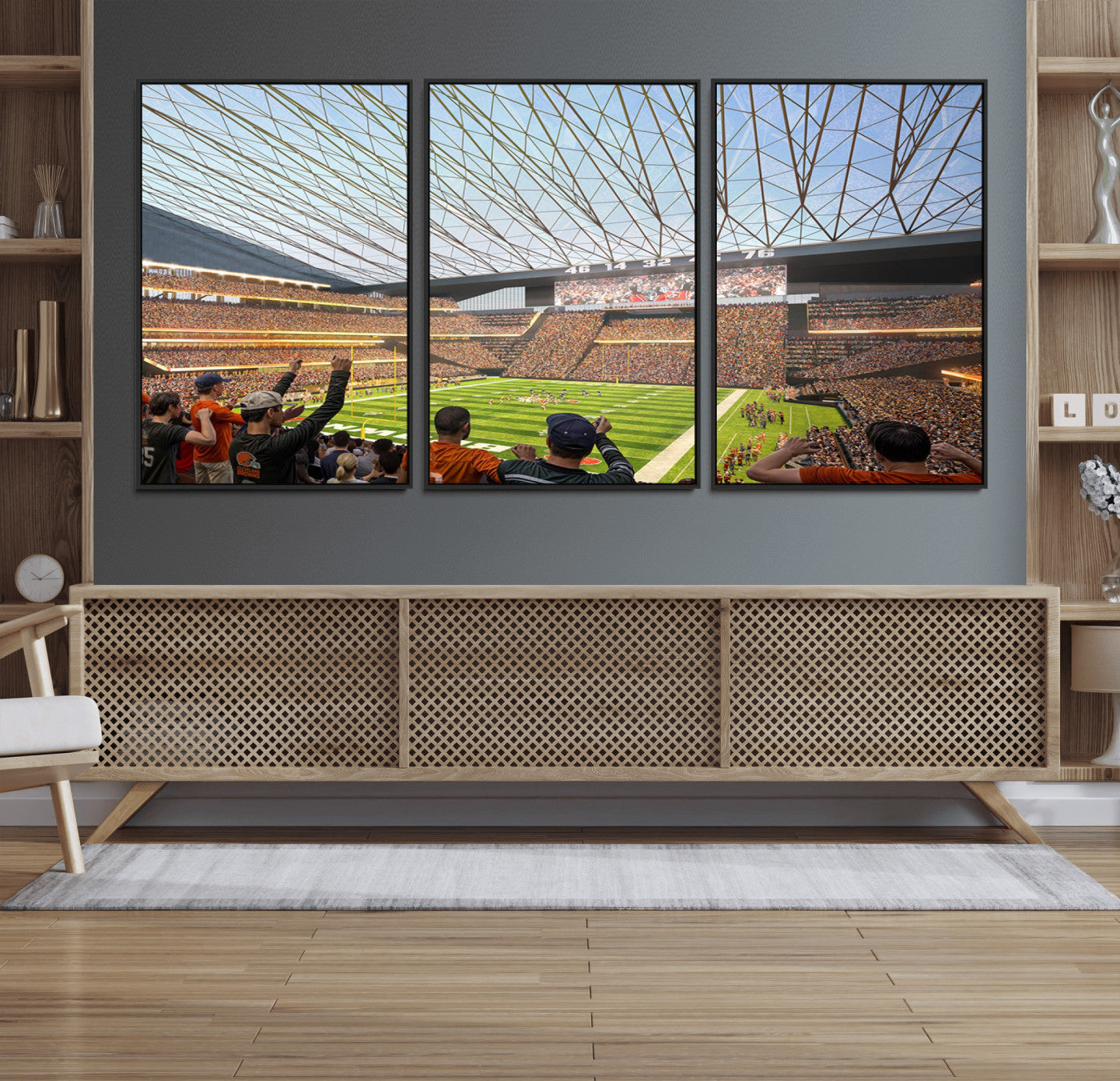 81960112-MGV-FC-60X30-3P_Black-Cleveland Browns Stadium Wall Art Canvas Print – Framed NFL Football Arena Artwork for Home, Office, Living Room