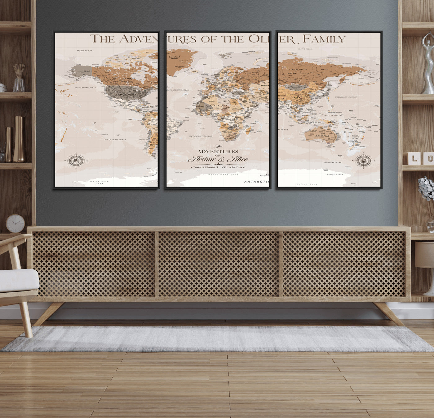 43101120-MGV-FC-60X30-3P_Black-Personalized Push Pin World Map Canvas – Custom Framed Travel Tracker Wall Art, Large Adventure Map with Pins for Home, Office