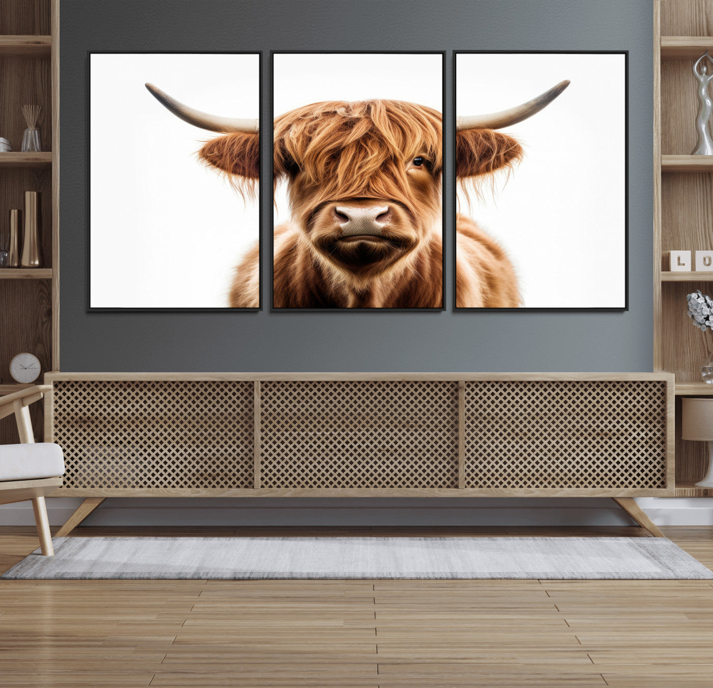 637908607-MGV-FC-60X30-3P_Black-Scottish Highland Cow Canvas Print, Framed Highland Cow Canvas Home Decor
