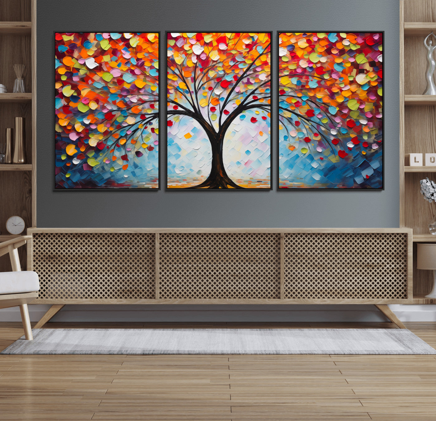 HS2447-MGV-CV-36X24-Vibrant Tree of Life Canvas Wall Art – Colorful Abstract Nature in Modern Decor - Ready to Hang
