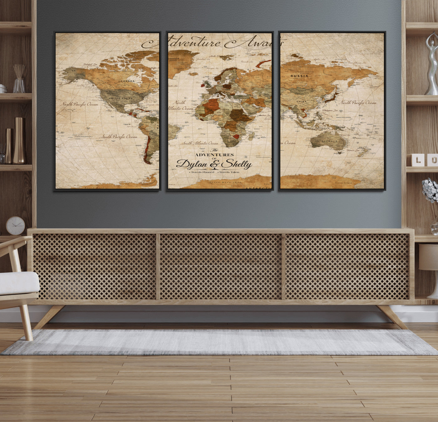 20810820-MGV-CV-30X20-Personalized World Map Print, Customizable Push Pin Framed World Map Print on Canvas - Custom Quote on Map Print