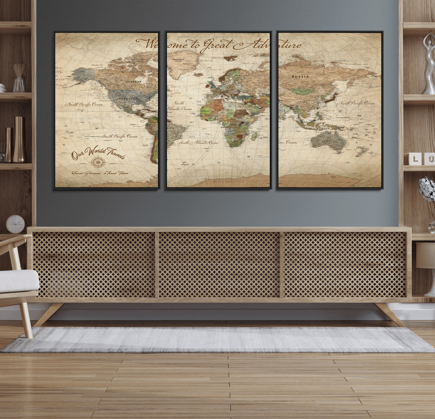 Rehber01-MGV-CV-36X24-Personalized Antique World Map Canvas Print – Custom Push Pin Travel Tracker Vintage Adventure Gift for Couples for Home, Office