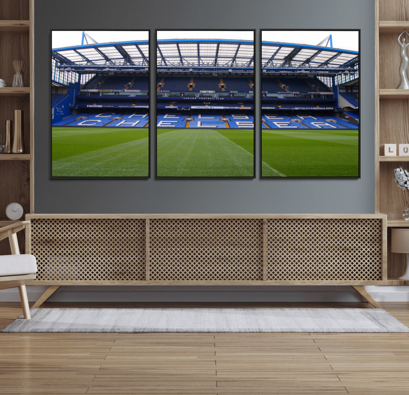 38616413CHELSA-MGV-FC-60X30-3P_Black-Stamford Bridge Chelsea Football Stadium Canvas Wall Art Print – Immersive Stadium Experience for