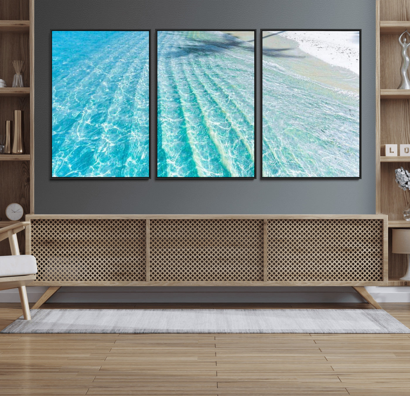 46233906-MGV-CV-36X24 - Serene Clear Blue Ocean Water Canvas Wall Art – Soft White Sand Shore Coastal Print for Home Decor, Relaxation, and Tranquil Vibes