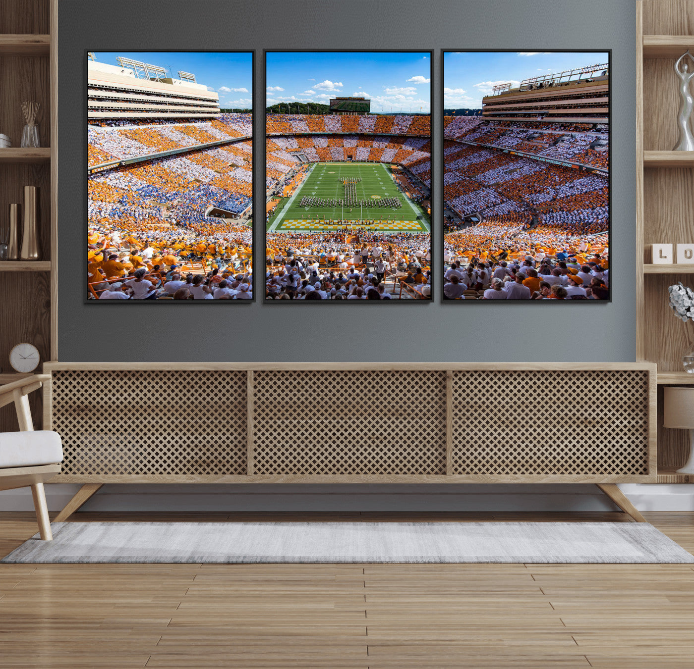 77097951-MGV-CV-36X24 - Tennessee Neyland Stadium Wall Art – Checkerboard Game Day Panoramic Canvas Print, College Football Decor for Home, Office, or Man Cave