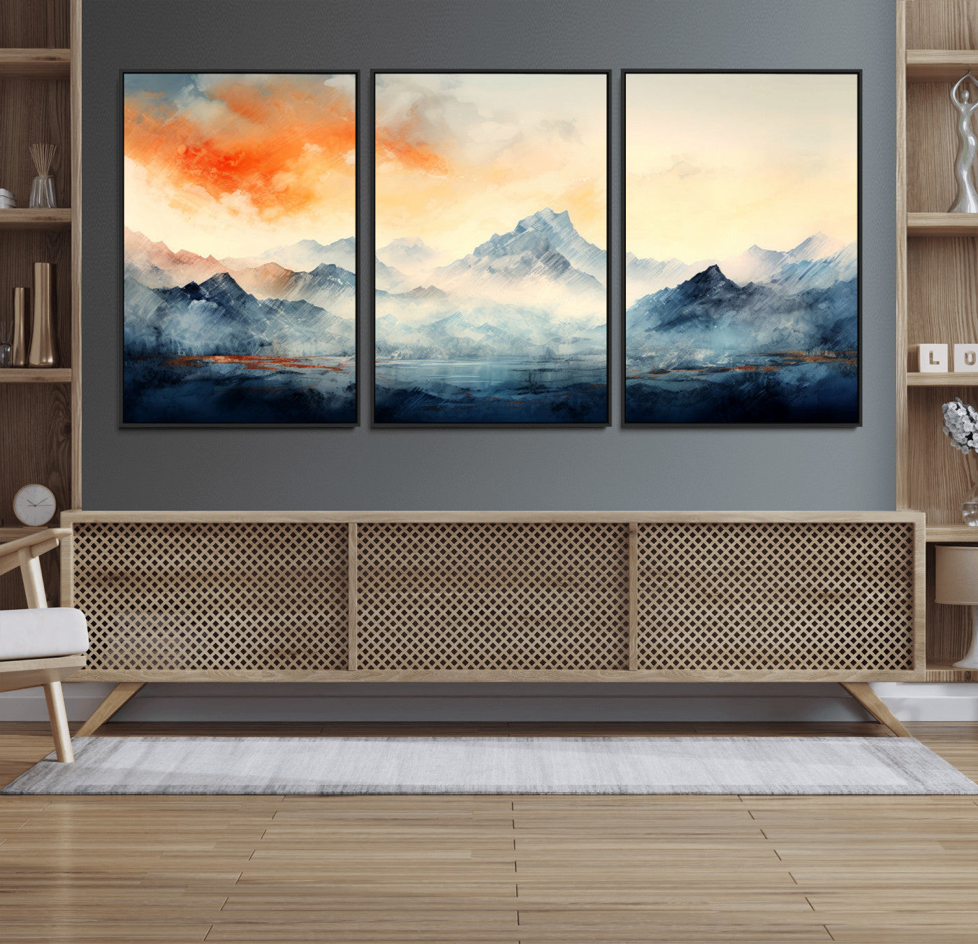 WRM1005-MGV-FC-60X30-3P_Black-Warm Clouds Abstract Mountain Wall Art Canvas Print