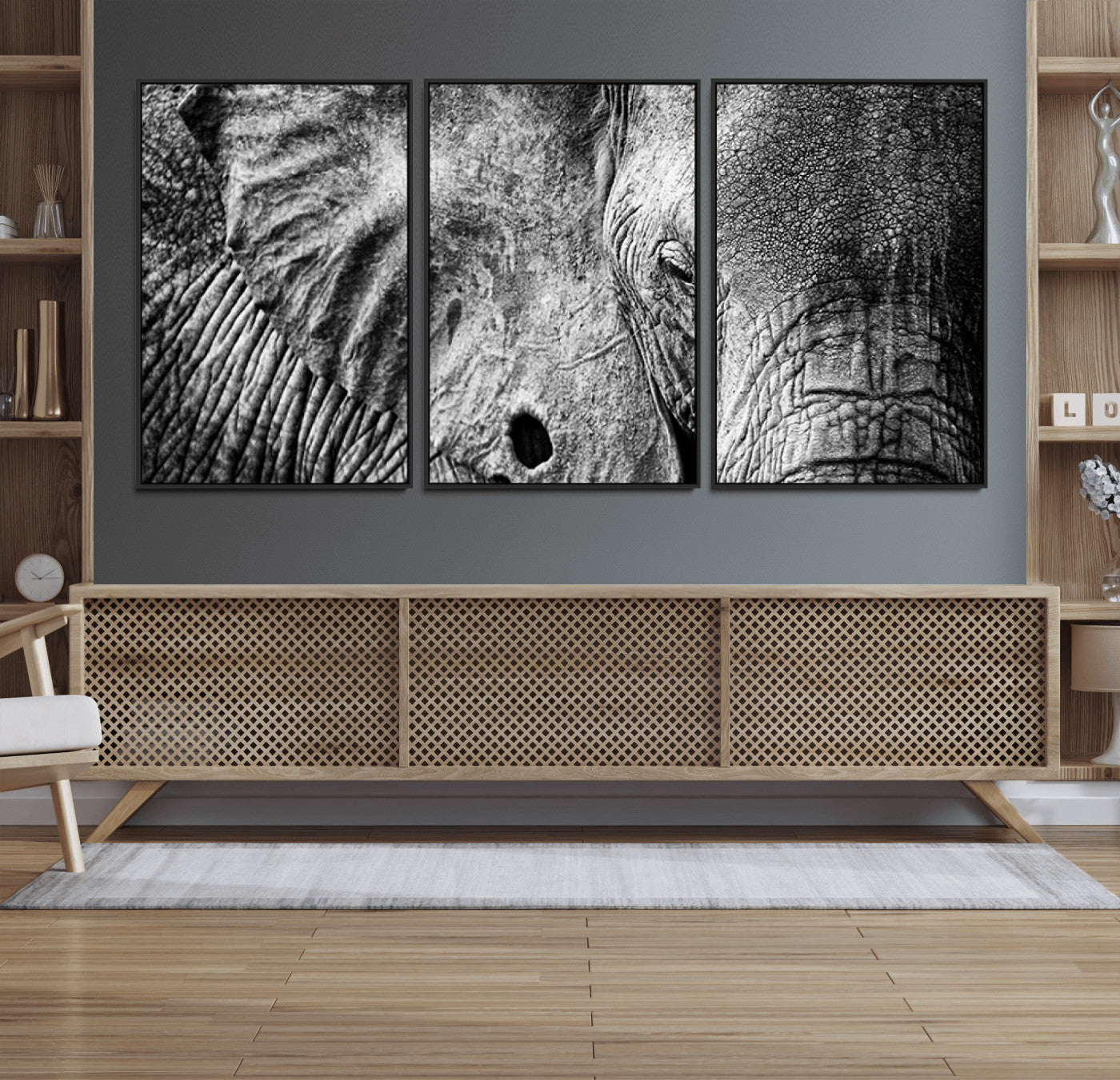 51030-MGV-FC-60X30-3P_Black-Wild Old Elephant Wall Art Canvas Print