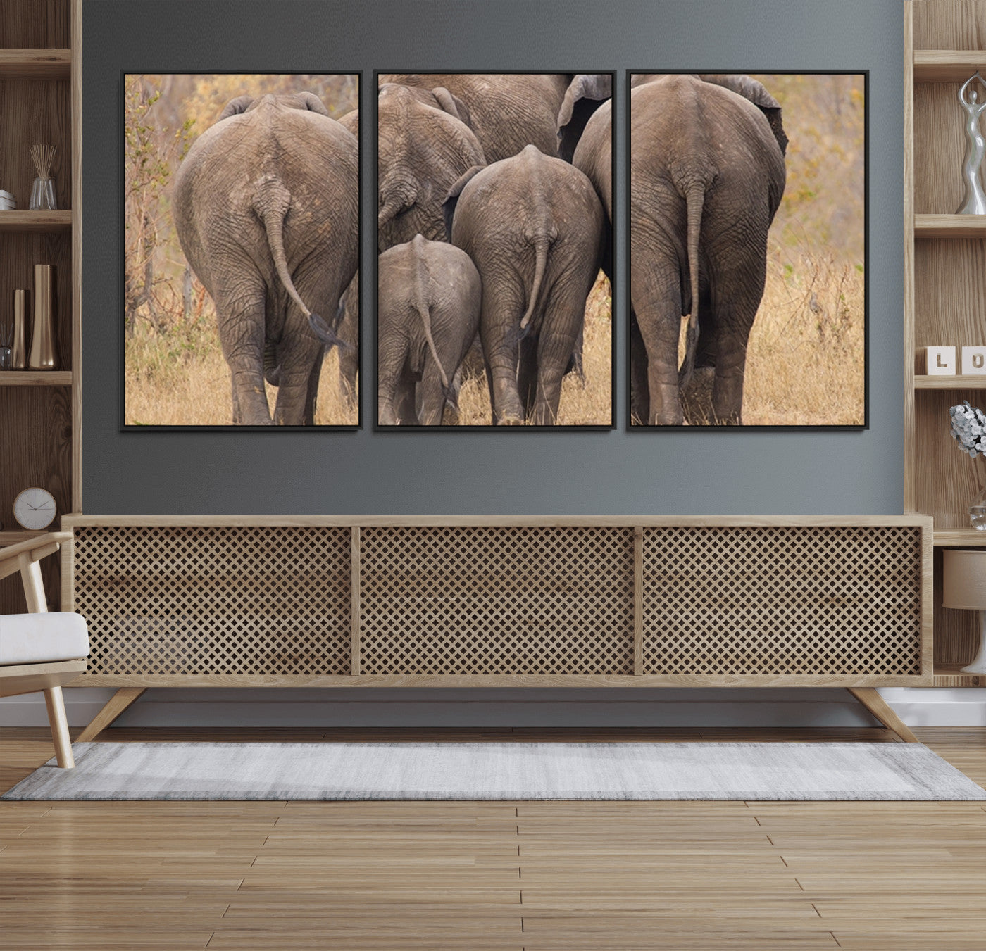 49700-MGV-FC-60X30-3P_Black-Wild Elephant Wall Art Canvas Print
